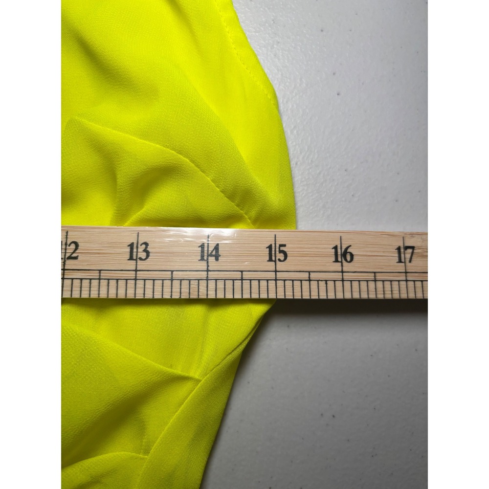 Bebe Neon Yellow Draped Bodycon‎ Shift Dress Large Sleeveless Asymmetric Hem - Picture 8 of 10